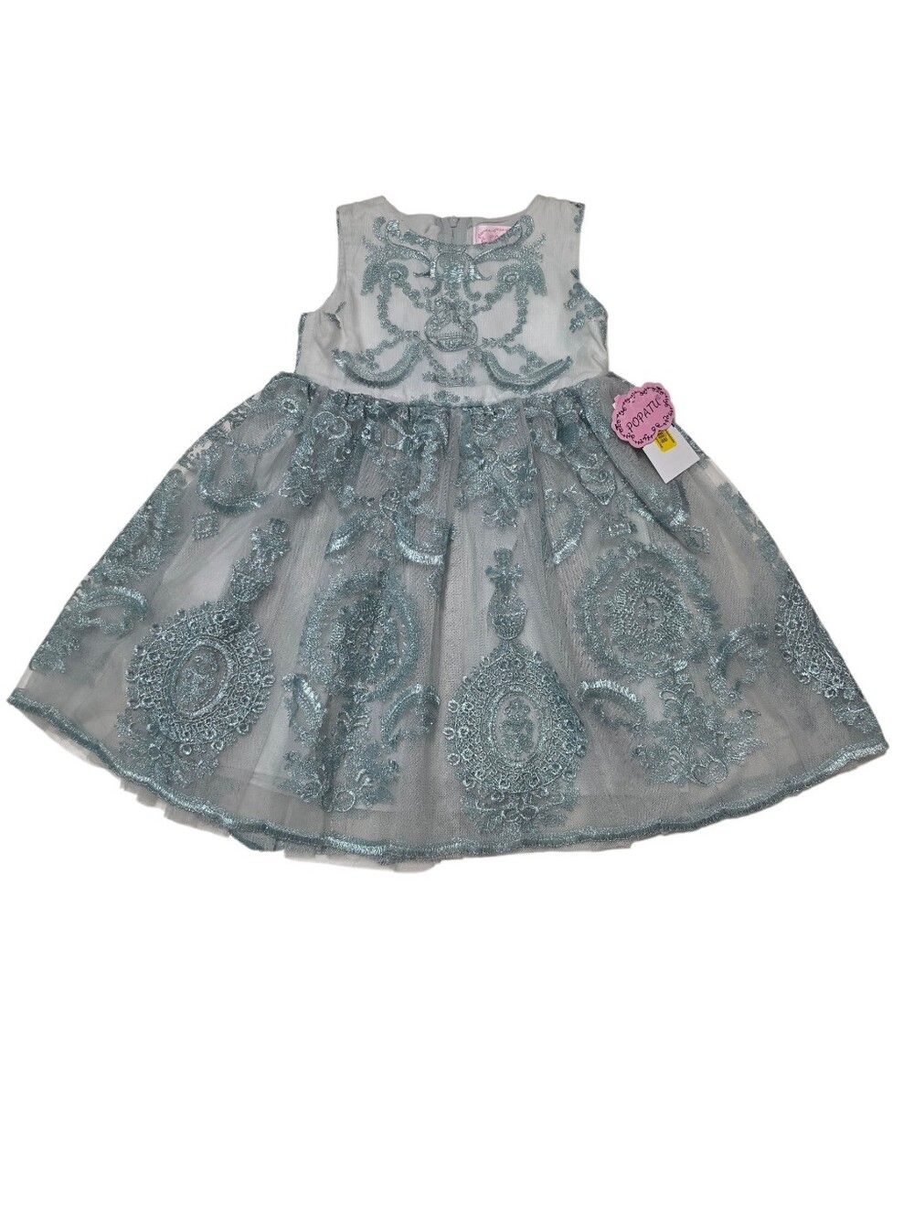 Popatu Special Occasion Embroidery Sage Green Tulle Overlay Fairytale Dress 3T